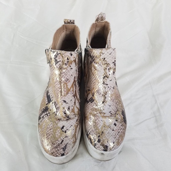 Soda Shoes Womens 7 Multicolor Snake Skin Side Zip Ankle Pink Gold - Picture 2 of 16